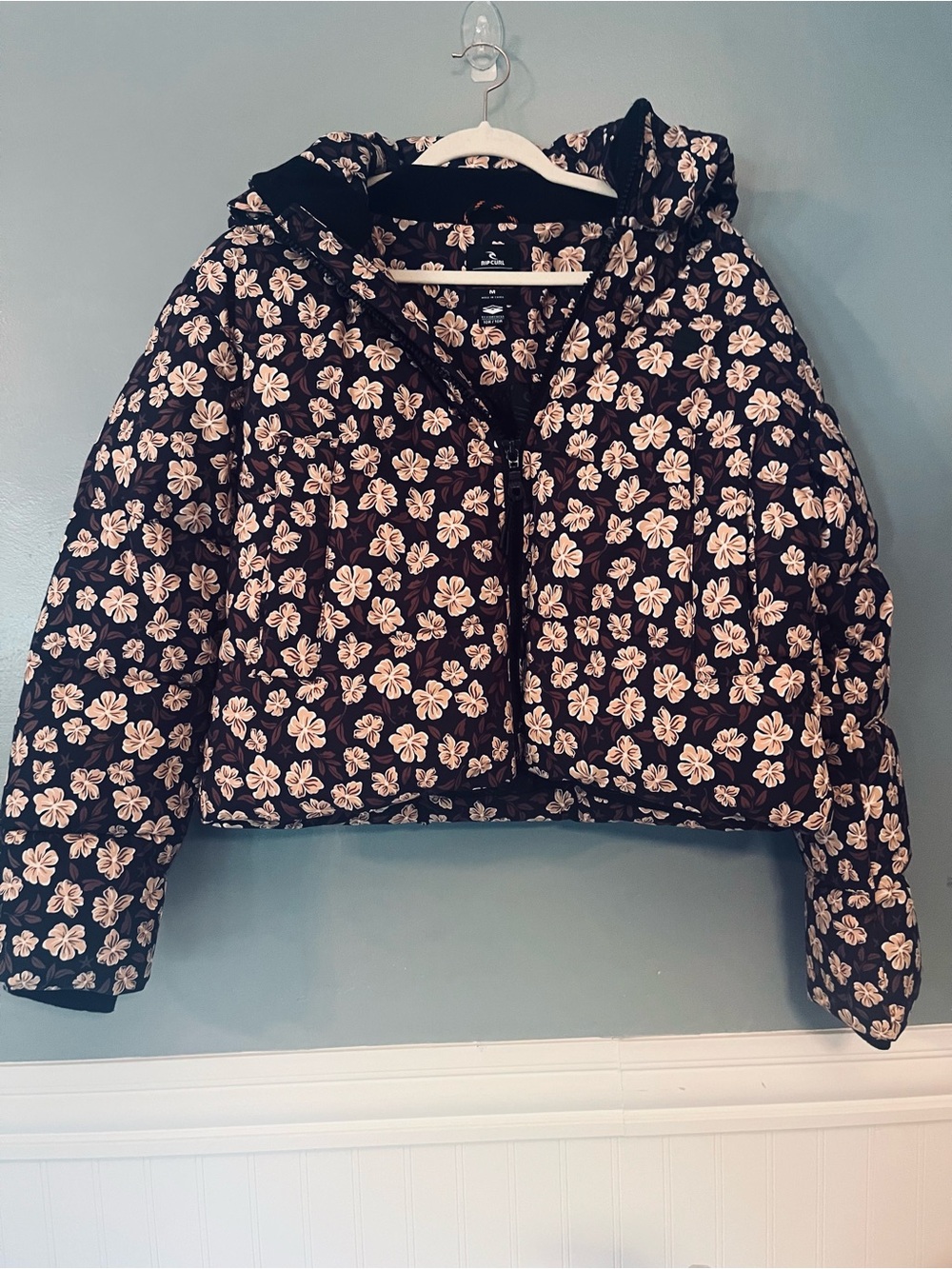 Rip Curl Floral Brown Cropped Puffer Jacket - Women's